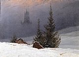 Church Canvas Paintings - Winter Landscape with Church